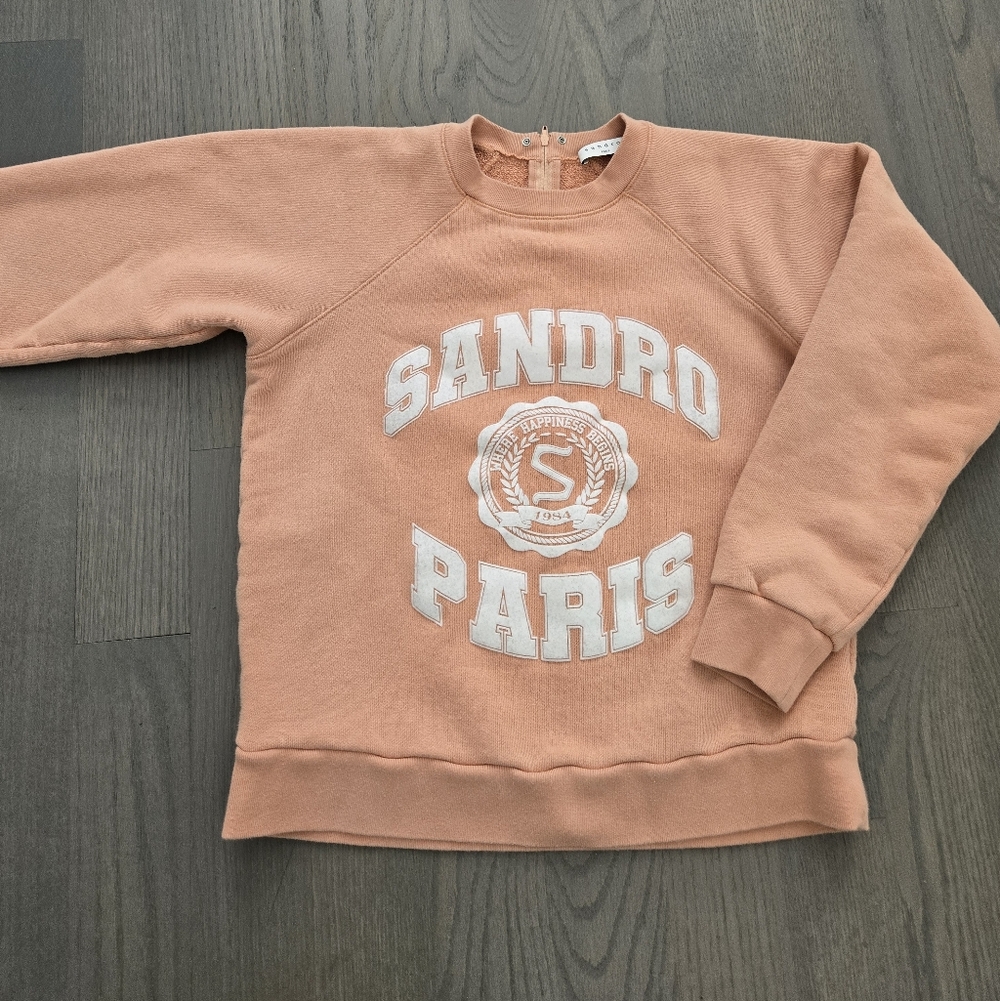 $345 Sandro Long Sleeve Cotton Terry Logo Sweatshirt Size 1